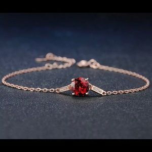 ❤️ Natural Red Garnet & Silver Bracelet 101357